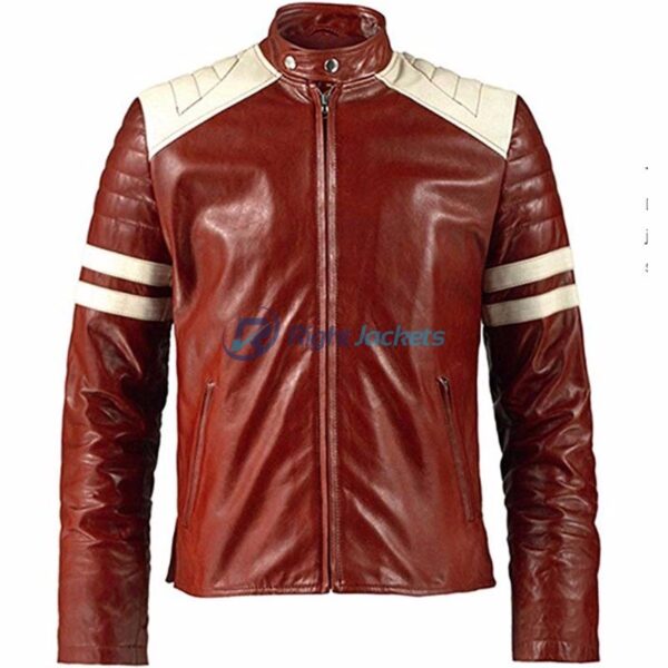 Mag Leather Store Brad Pitts Tyler Fight Club Mayhem Red White Jacket 1