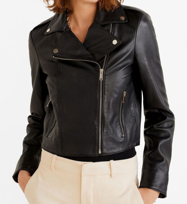 Mango Lapelled Biker Leather Jacket