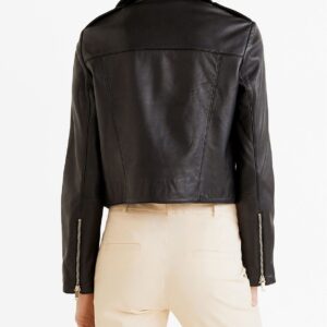 Mango Lapelled Biker Leather Jacket