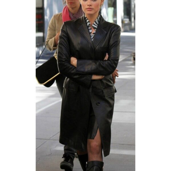 Margot Robbie Hot Sale Black Leather Coat