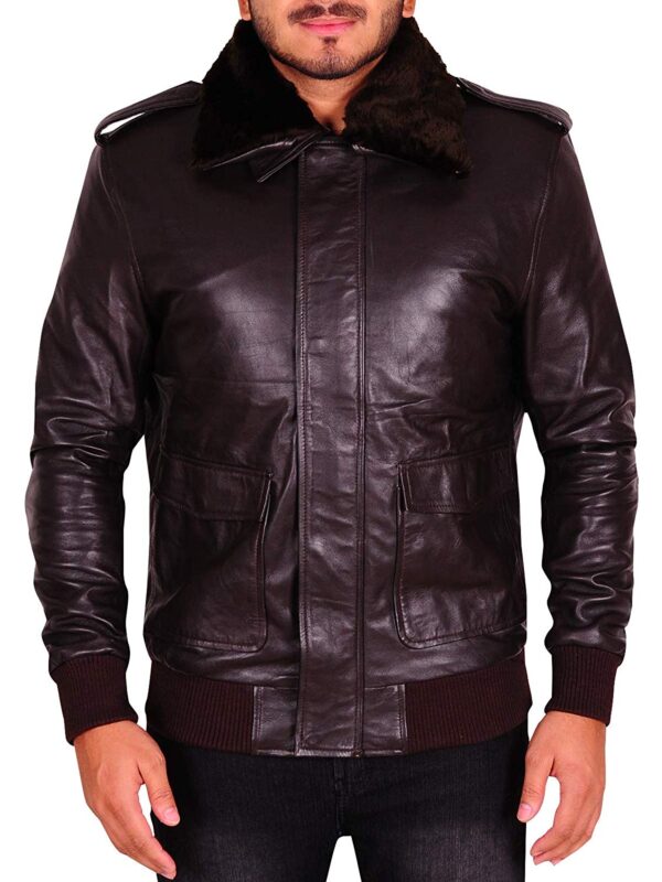 Men A-2 Style Distressed Bomber Flight Brown Real Leather Jacket