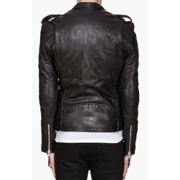 Men Asymmetrical Zipper Belted Style Black Leather Bikers Jacket