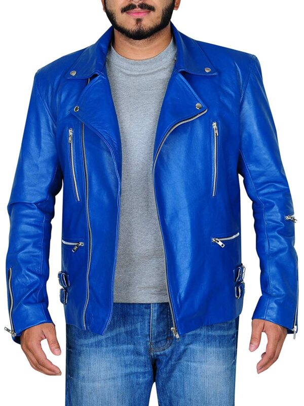 Men Biker Blue Reckless Quilt Classic Leather Jacket
