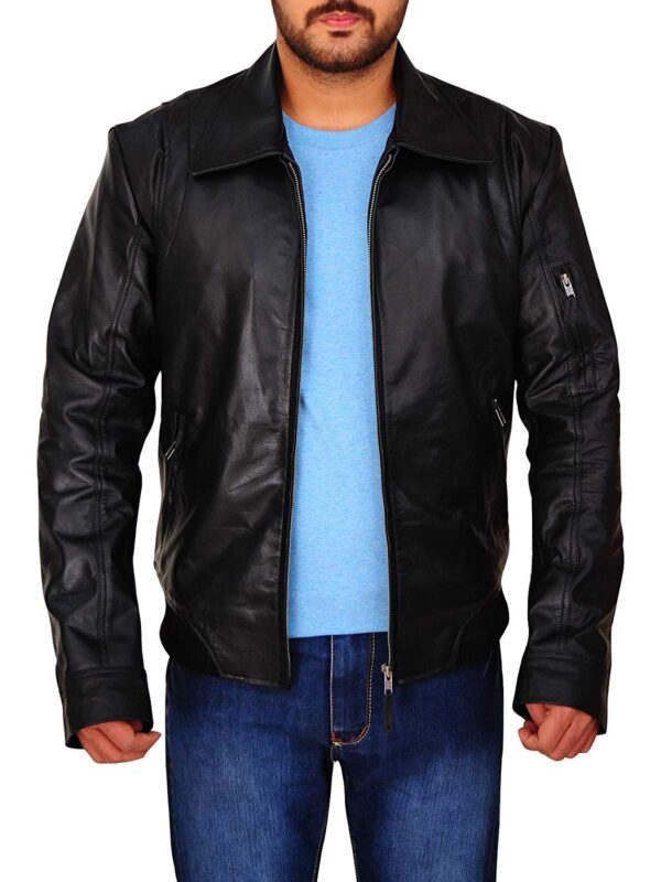 Men Black Bomber Style Real Smooth Leather Jackets