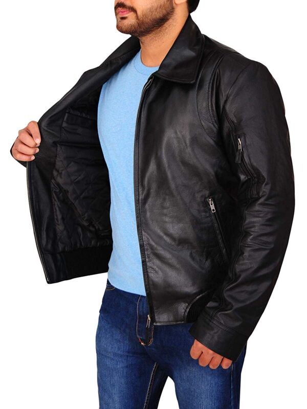 Men Black Bombers Style Real Smooth Leather Jacket