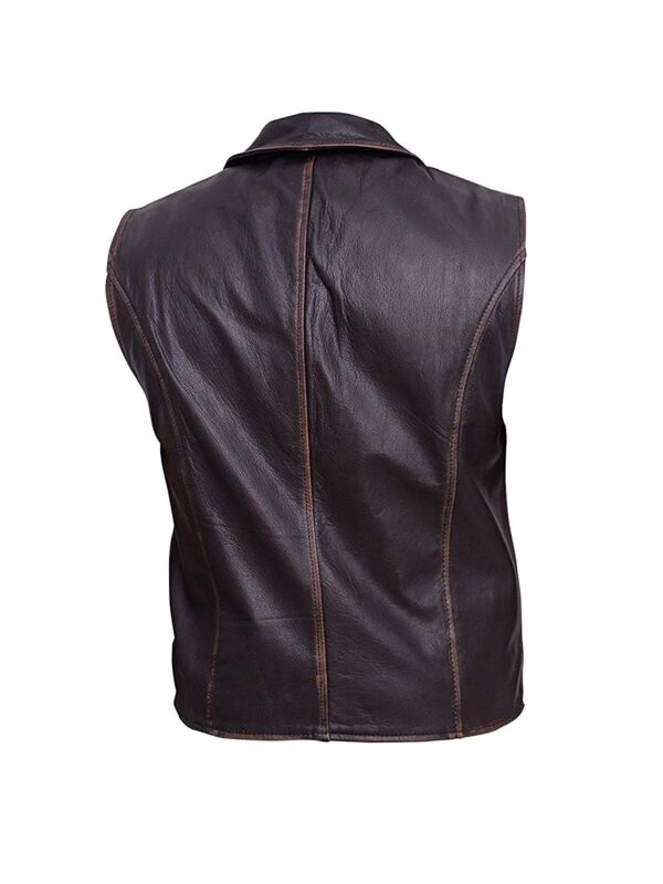 Men Brown Cowhide Leather Distressed Vest