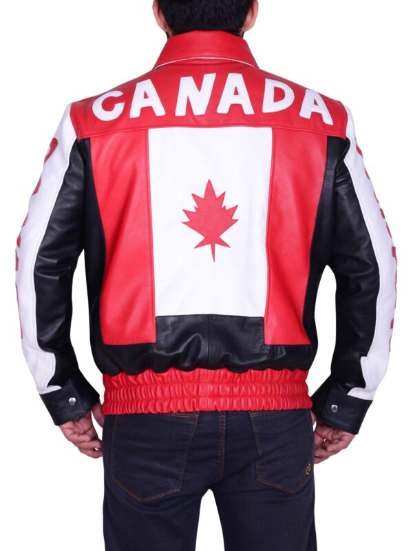 Men Canadian Flag Bomber Leather Jacket