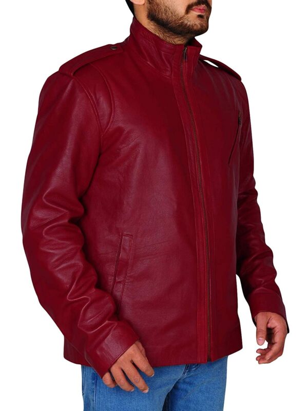 Men Casual Red Bikers Slim Fit Racing Lamb Leather Jacket