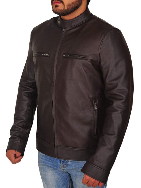 Men Casual Wear Washed Brown Biker Style Slim Fit Leather Jacket