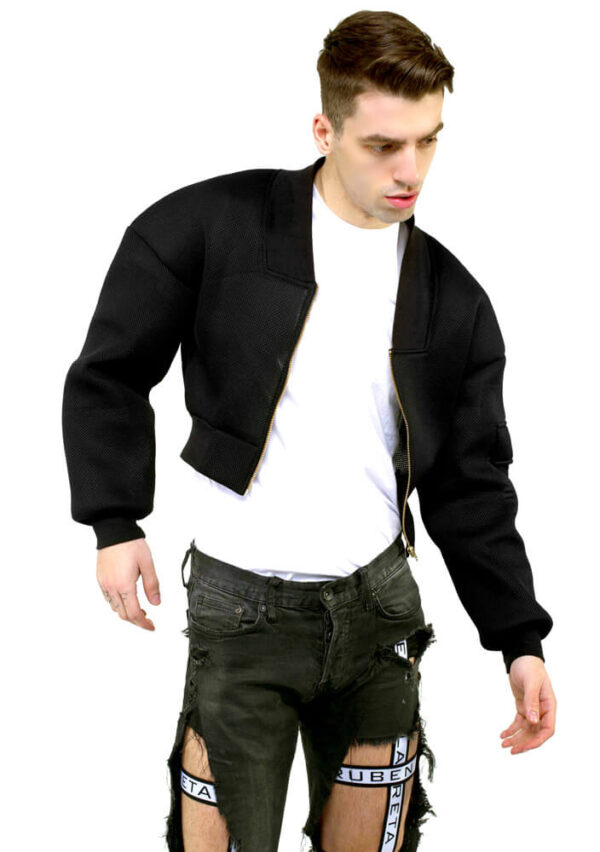 Men Fashion Black Cropped Bomber Jacket