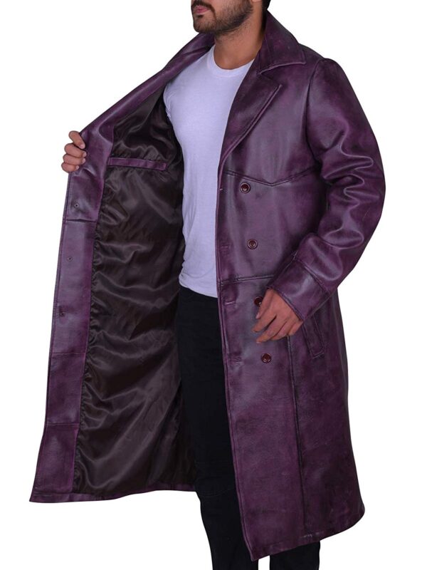 Men Fashion Classic Style Long Leather Trench Coat Jacket