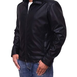 Mens Genuine Motorcycle Bomber Leather Jacket Shearling Collar