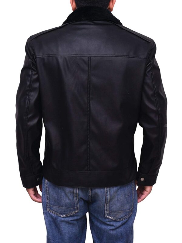 Men Genuine Motorcycles Bomber Leather Jacket Shearling Collar