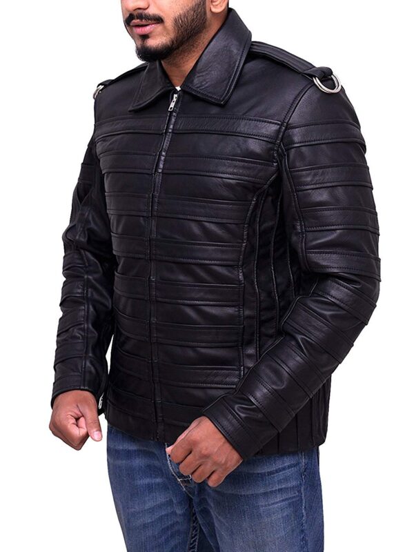 Men Leather Jacket Casual Biker Stripes Soft Leather Jacket 1