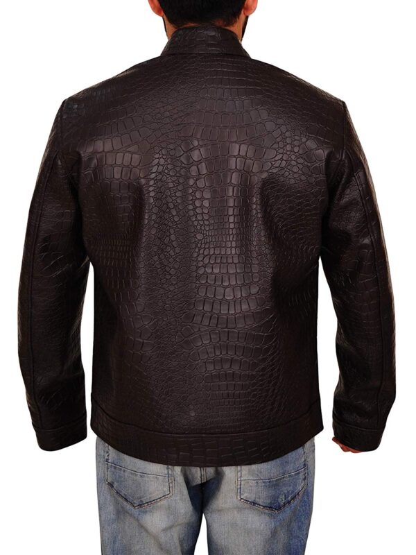 Men Pure Black Alligator Crocodile Print Leather Motorcycle Jackets