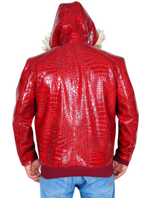 Men Red Crocodiles Shearling Leather Jacket