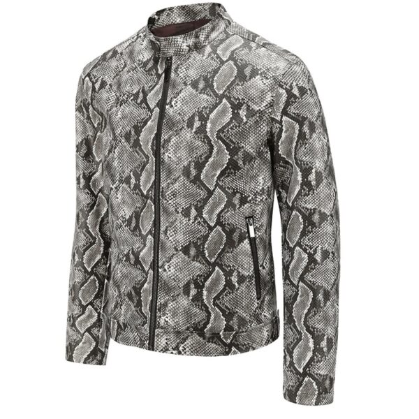 Men Snakeskin Pattern Vintage Leather Jacket
