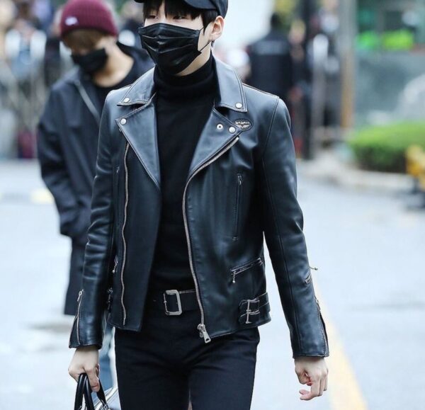 Men Yoongi Black Leather Jacket