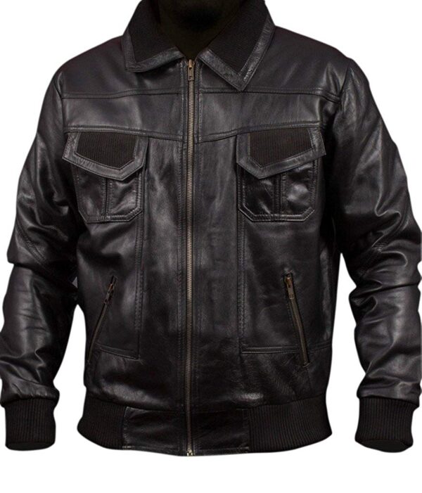 Mens American Bomber Black Genuine Leather Jacket