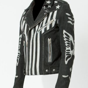 Mens American Flag Print Designer Leather Jackets Side