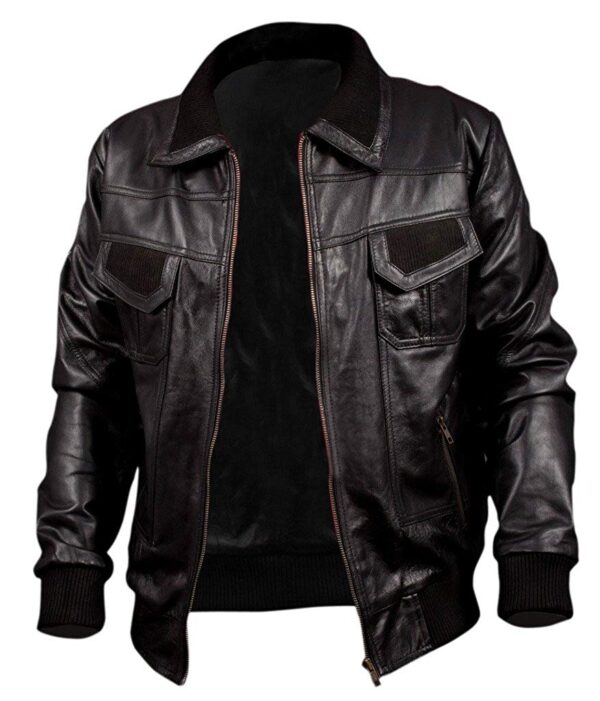 Mens Americans Bomber Black Genuine Leather Jacket