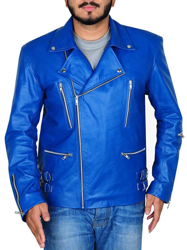 Mens Biker Blue Reckless Quilt Classic Leather Jacket