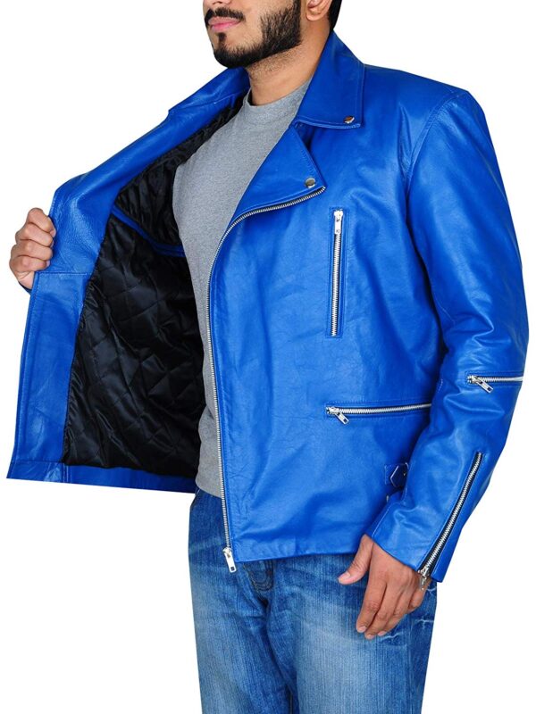 Mens Biker Blue Reckless Quilt Classic Leather Jackets