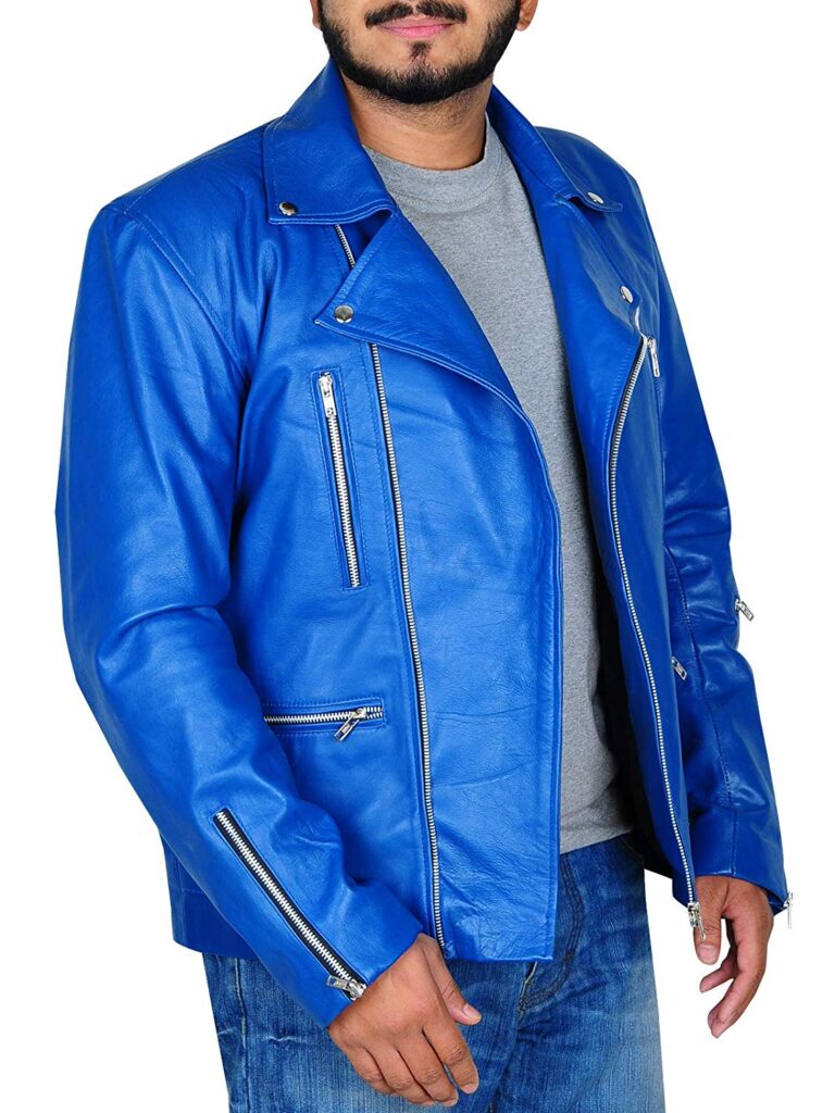 Biker Blue Reckless Leather Jacket Right Jackets 2202