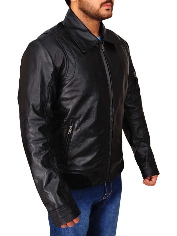 Men Faster Black Bomber Style Real Smooth Leather Jacket