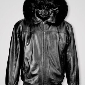 Mens Black Leather Jacket With Fur Hoodie