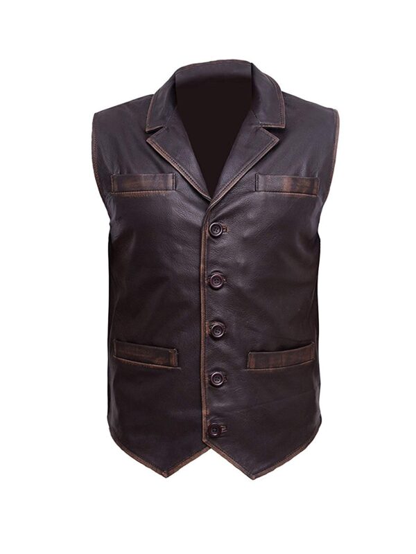 Mens Brown Cowhide Leather Distressed Vest
