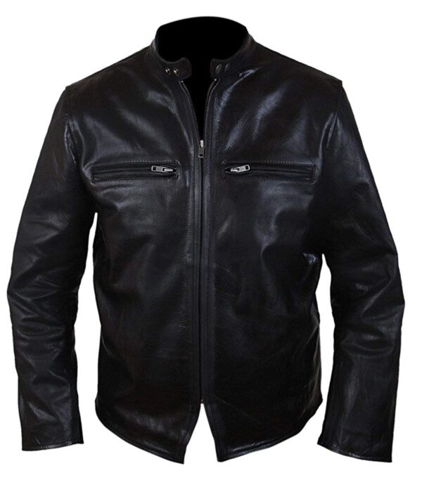 Mens Burnt Bradley Cooper Crunch Cowhide Genuine Leather Jacket