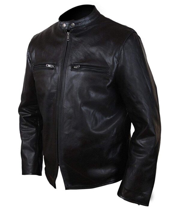 Mens Burnt Bradley Cooper Crunchs Cowhide Genuine Leather Jacket