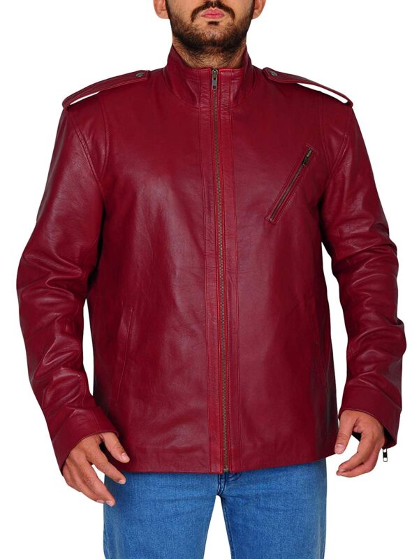 Mens Casual Red Biker Slim Fit Racing Lamb Leather Jacket