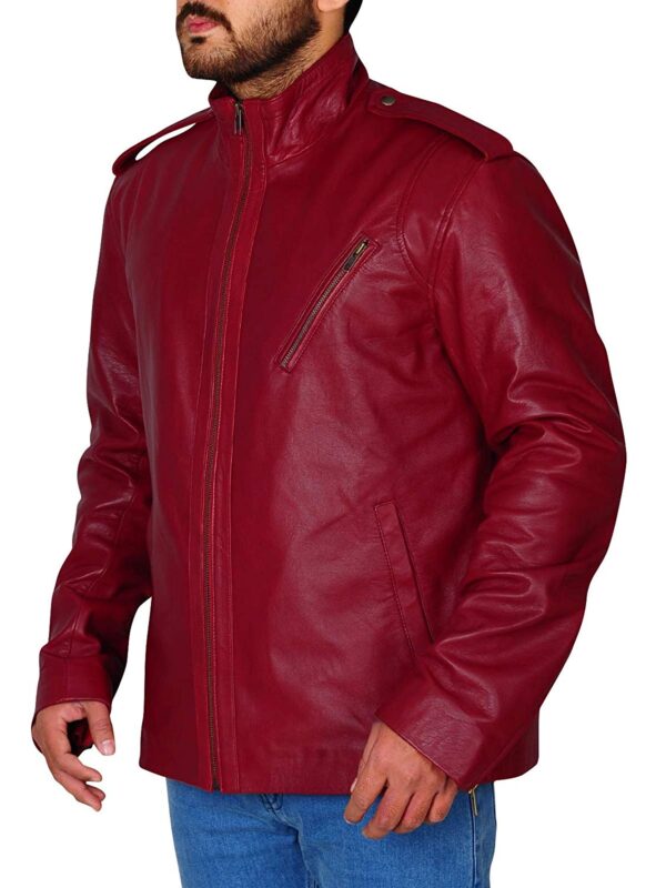 Mens Casual Red Bikers Slim Fit Racing Lamb Leather Jacket