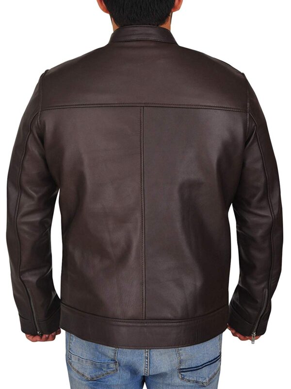Mens Casual Wear Washed Brown Bikers Style Slim Fit Leather Jacket