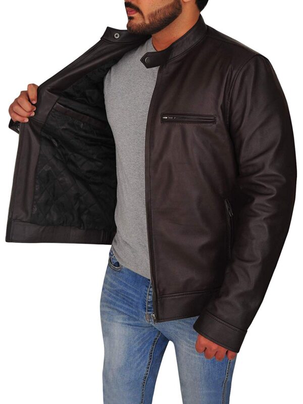 Mens Casual Wear Washed Browns Biker Style Slim Fit Leather Jacket