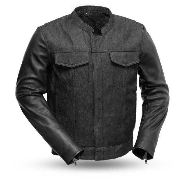 Mens Cutlass Denim Leather Motorcycle Jacket