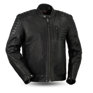 Mens Defender Black Leather Motorcycle Jacket