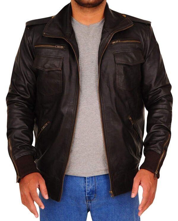 Mens Detective Jake Brown Bomber Genuine Leather Jacket