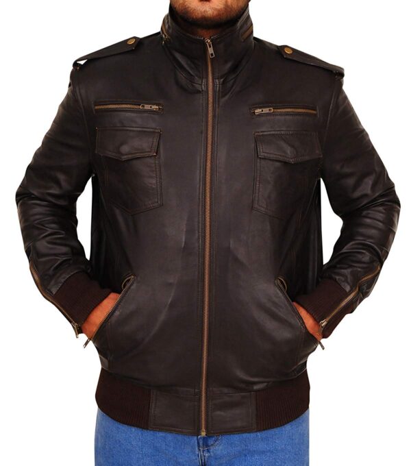 Mens Detectives Jake Brown Bomber Genuine Leather Jacket