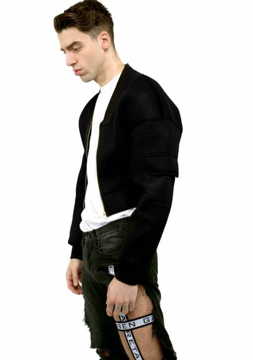 Men Fashion Black Cropped Bomber Jacket - Right Jackets