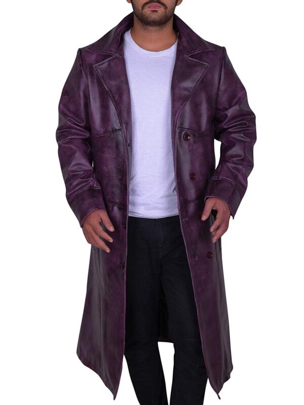 Mens Fashion Classic Style Long Leather Trench Coat Jacket