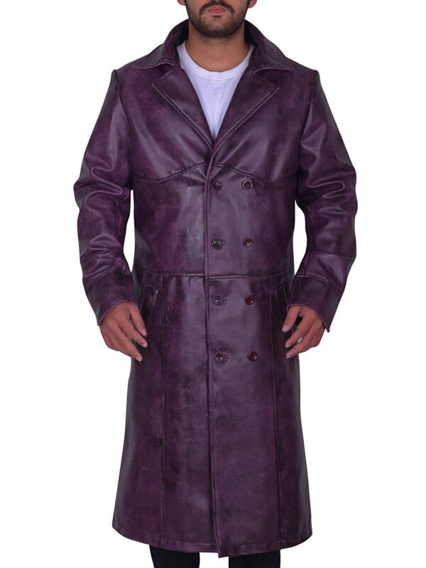 Mens Fashion Classic Style Long Leather Trench Coat Jackets