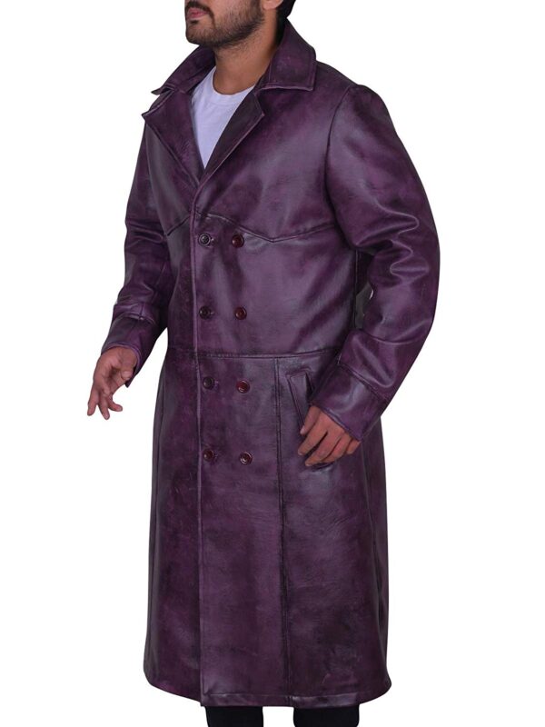Mens Fashion Classic Style Long Leather Trench Coats Jacket