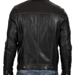 Mens Genuine Black Racer Leather Jacket