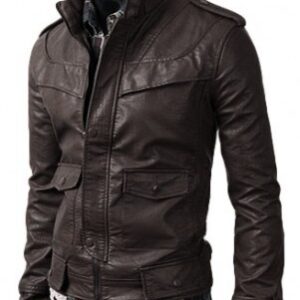 Mens Fashion Slim Fit Dark Brown Leather Jacket