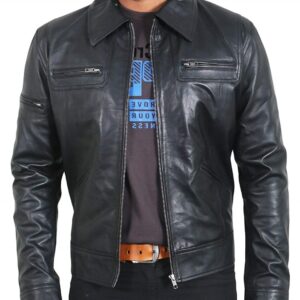 Mens Genuine Black Lambskin Leather Jacket