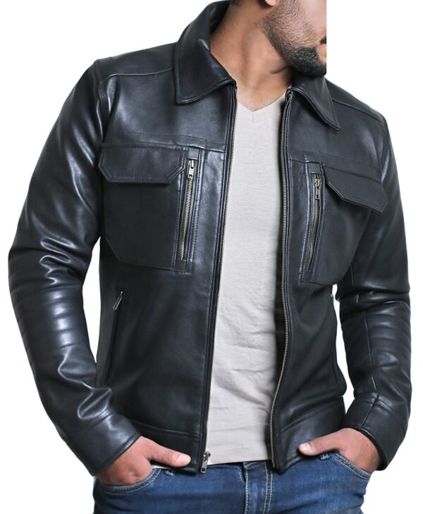 Mens Genuine Lambskin Black Leather Jacket