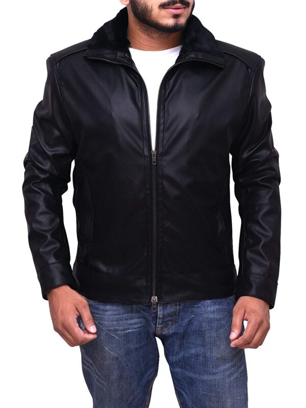 Mens Genuine Motorcycle Bomber Leather Jackets Shearling Collar